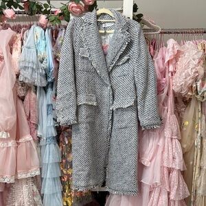 Chicwish Blue and White Tweed Coat